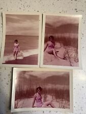 A DAY AT THE BEACH 1956 WOMAN KODACOLOR Lake Michigan ~3 Different Poses picture