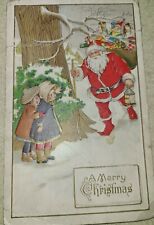 Santa Claus A Merry Christmas Antique Postcard 1c stamp Vintage Post Card 1914 picture