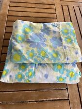 West Point Pepperel Floral Twin Flat Fitted Sheet Set Vtg 60s 70s Blue Green picture