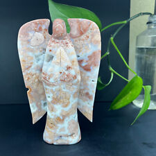 2.01lb Natural Pink Agate Geode Quartz Carved Angel Skull Crystal Reiki Gem Gift picture