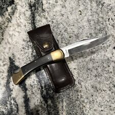 Vintage Klein Tools 44037 Wood Handle Folding Lockback knife with brown leather picture