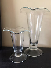 Lovely Clear Glass Trumpet Vases Pair 8.5” and 5.25