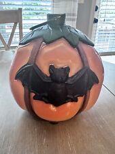 Vintage 2 Sided CAST IRON  HALLOWEEN Pumpkin Bat CANDLE Lantern picture