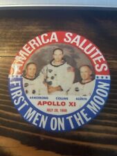 Apollo XI 11 1st Men On The Moon Space Rocket Astronaut Pin Button picture
