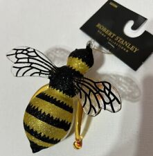 Robert Stanley Glass Glitter Bumble Honey Bee Ornament NWT picture