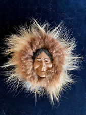 Vintage Native Alaskan Fur & Skin Mask Inuit Eskimo Fox Fur Hand Made picture