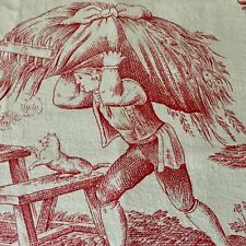 Vintage French Country Farm Pastoral Toile Cotton Fabric ~ Burnished Red picture