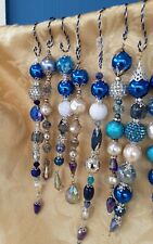 10 Handmade Christmas Tree Ornaments Blue Silver glass Pearls IcesicklesW/hanger picture
