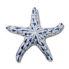 Vintage Blue & White Fishnet Porcelain Starfish Figurine Beachy Nautical Decor picture