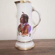 Wolf Robe Cheyenne Chief Antique 1890 Lebeau Porcelian Large Tankard CHIPPED picture