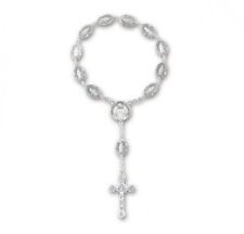 Single Decade Miraculous Sterling Silver Rosary 18mm x 10mm Rhodium Plated Chain picture