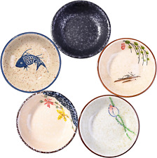 Sushi Sauce Dishes Set of 5, Japanese Retro Porcelain Soy Side Dish Bowl Seasoni picture
