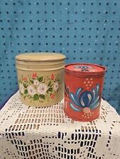 Lot Of 2 Vintage Tole Painted Metal Canisters With Lids, Very Well Done picture