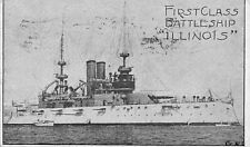 1908 MILITARY SHIP PHOTO POSTCARD: FIRST CLASS BATTLESHIP ILLINOIS picture