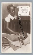 RPPC Black Afrian Children Wake Up it's CHRISTMAS Morning Real Photo Postcard picture