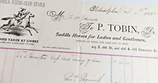 Vintage 1884 Bill Head/Receipt*P. Tobin SADDLE HORSES FOR LADIES & GENTS*Ph (J5) picture