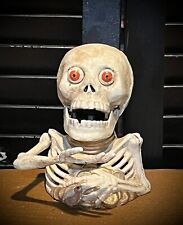 Skeleton Miser w bugging eyes Feed Me Cast Iron Metal Bank Creepy Halloween picture
