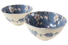 Mino ware Japanese Ceramics Rice Bowl Set of Two Sakura Blue made in Japan picture
