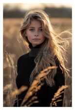 GORGEOUS YOUNG CUTE LADY IN WHEAT FIELD 4X6 FANTASY PHOTO picture