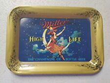 Vintage Miller High Life Tin Rectangular Tip Tray Girl On The Moon Motif Gold picture