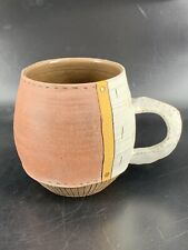 Vintage Handmade Art Pottery Coffee Mug Leather Stitching Southwestern picture
