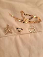 Vtg Gold Tone Star Necklace + Eye Glass Star Fish Charms picture