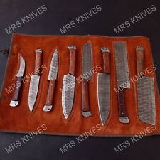 8 PIECES HANDMADE DAMASCUS Steel Full Tang CHEF KNIFE SET W/SHEATH ROSE WOOD USA picture