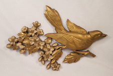 Vintage Syroco Dart Gold Bird Wall Plaque 60s MCM Dogwood Branch Flowers #7038 picture