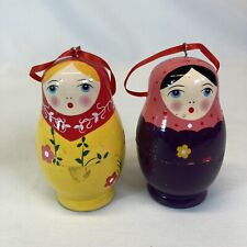 Wood Hanging Hand Painted Christmas Nesting Russian Dolls Ornaments Lot of 2 picture