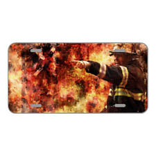 Custom Personalized License Plate With Firefighter Pointing By Fire Saving Lives picture