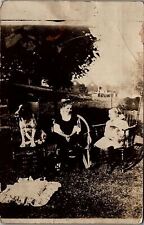 1909 TIOGA PA THE CAT THE DOG AND THE KIDS REAL PHOTO RPPC POSTCARD 38-16 picture