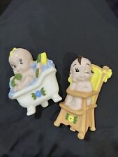 Vintage 1975 Pair Ceramic Big Eyed Baby Wall Hangings Adorable picture