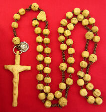 Antique Rosary MARY LOURDES 1958 Medal Lg JESUS CRUCIFIX CARVED Catholic Rosary picture