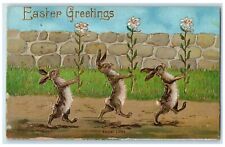 c1910's Easter Greetings Anthropomorphic Rabbit Holding Lilies Flowers Postcard picture
