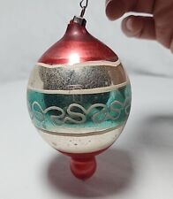 Vintage Antique Blown Glass Pictured Teardrop Christmas Ornament Germany picture