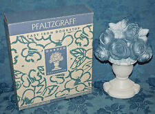 Cast Iron Metal Door Stop Single Bookend Urn of Blue & White Roses New in Box picture