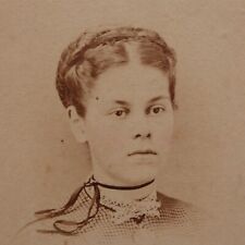 Antique 1800s CDV Photo Beautiful Young Woman Short Hair Up Choker Necklace picture