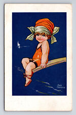 1909 Artist Fred Spurgin Comic Girl in Swimsuit on Diving Board Postcard picture