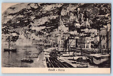Amalfi Campania Italy Postcard Marina Scene of Boats in Landing c1910 picture
