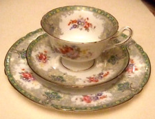 Shelley Fine Bone China Teacup Saucer Cake Plate Green Georgian Two Sets picture