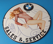 Vintage BMW Sign - Porcelain Sales Motorcycle Gas Pump Service Auto Sales Sign picture