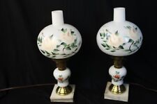 Vintage Pair GWTW Milk Glass Boudoir Lamps Hand Painted Pretty picture