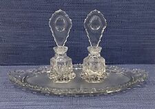 Vintage LE Smith Beaded Medallion Glass Vanity Set Tray Two Perfume Bottles picture