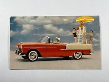 Original 1955 Postcard Chevrolet Bel Air Convertible Shoreline Beige Gypsy Red picture