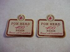 2 Old FOX HEAD 400 BEER Miniature Bottle Labels Waukesha Wisconsin Wi Bar Tavern picture