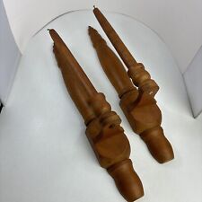 Vintage 1970’s Rare Wooden Taper Candle In Wall Sconce Pair Wood 17” Tall picture