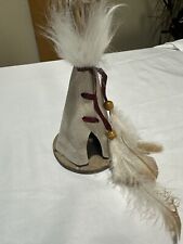 Vintage Handmade TeePee Native American Tent Canvas Model Feathers bead picture