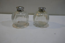 Vintage Round Styled  Glass  Salt & Pepper Shakers Silver Metal Plated Top picture