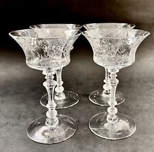 4 Cambridge ADONIS Crystal Champagne Goblets 5 3/8” Etched Daisy 8oz Set Of 4 picture