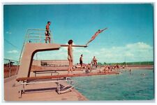 c1950's Swimming Pool Lake Texoma Lodge Durant Oklahoma OK, Man Diving Postcard picture